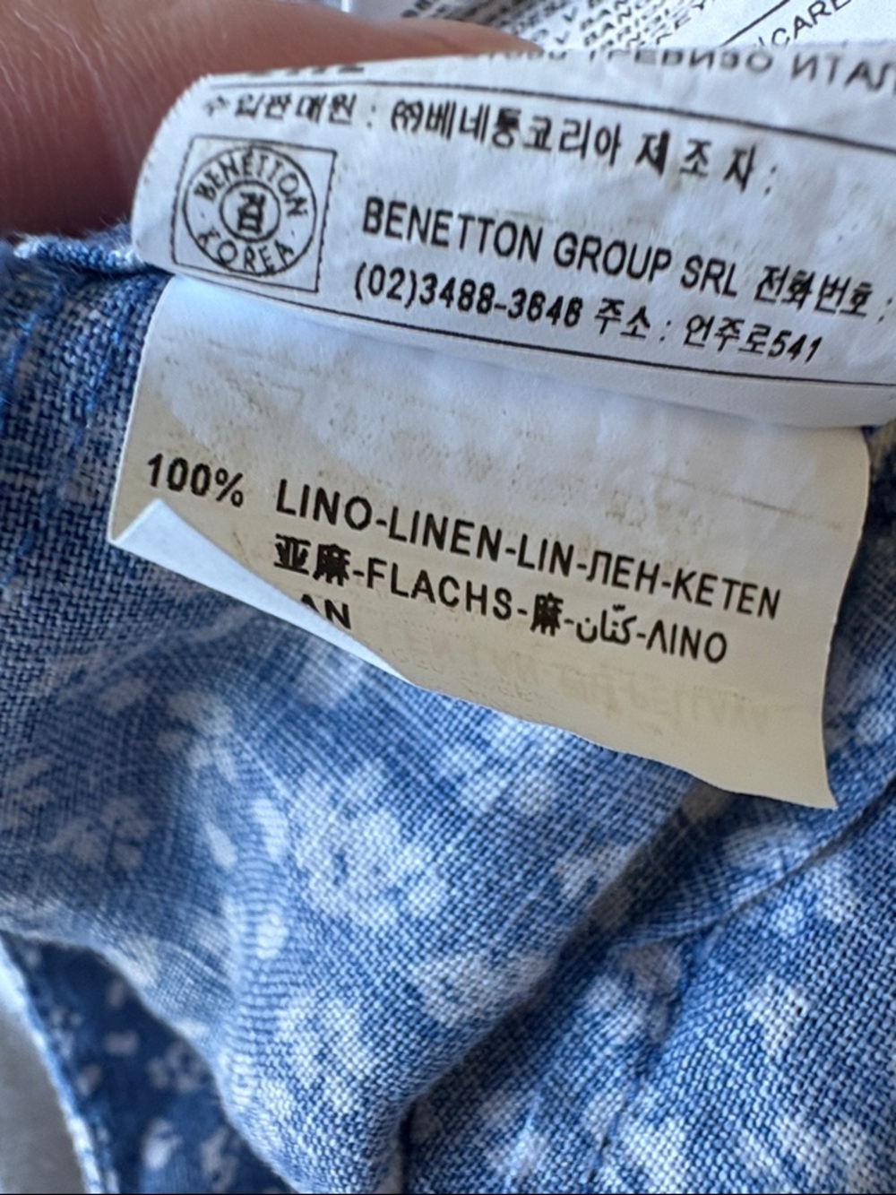 Pure linen United Colors Of Benetton Blue Ditsy Floral High-Waist Shorts size 4 - Picture 8 of 8